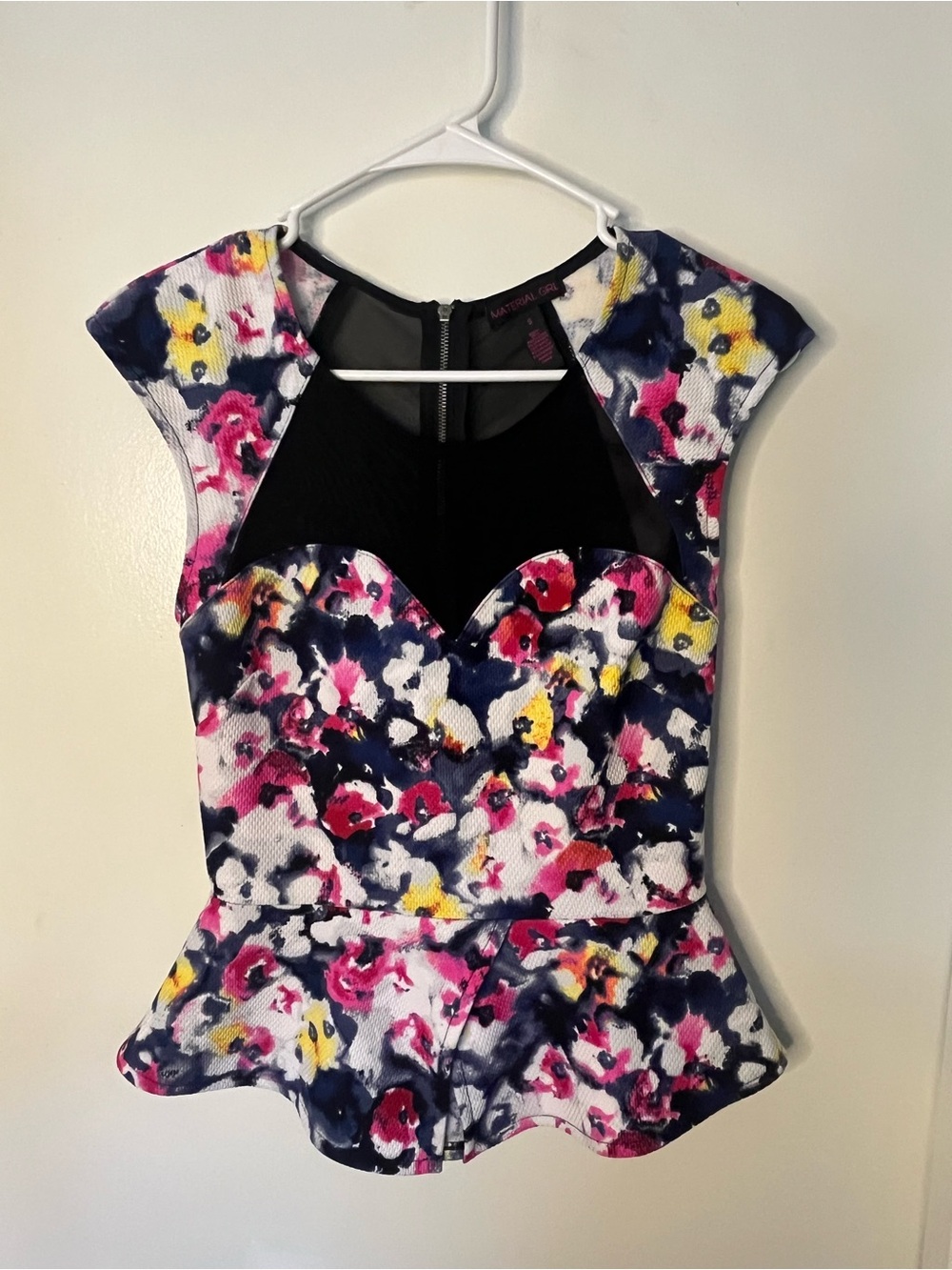 Material Girl Floral Print Dress with Black Mesh Bodice - Picture 2 of 5